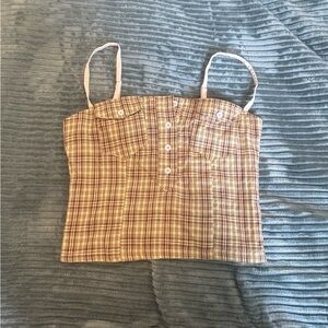 Jaded London Plaid Camisole - Brown and Cream